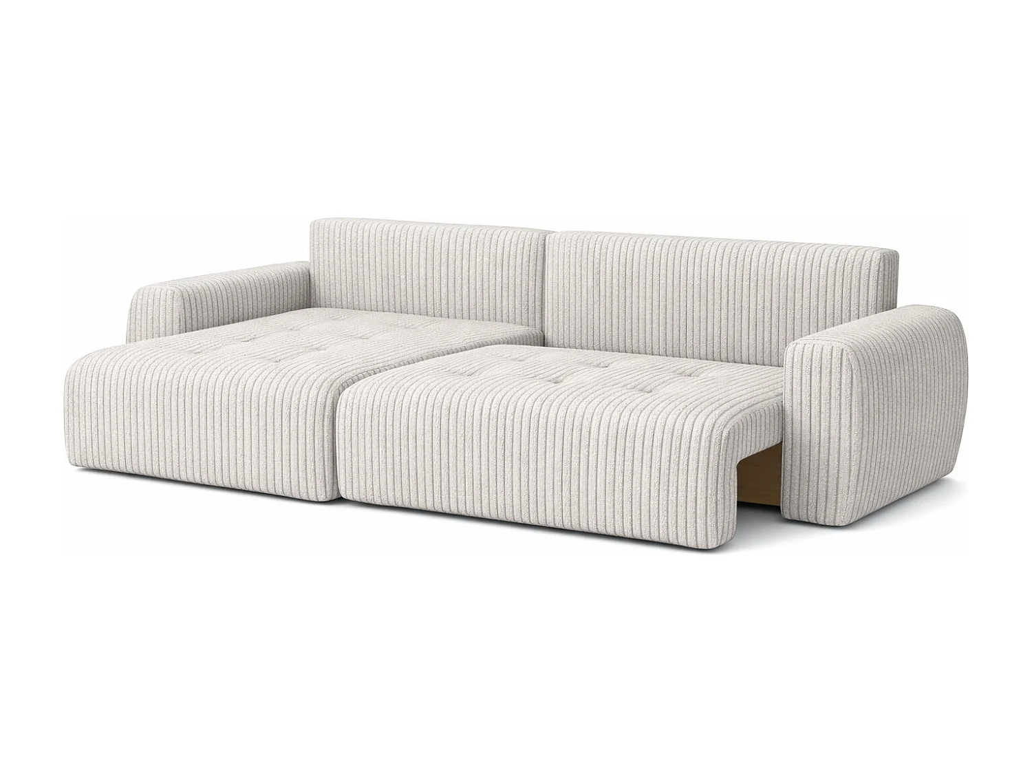 Divano angolare con funzione letto e contenitore a forma di L Ivo XL, tessuto a coste Poso, Beige, Sinistra