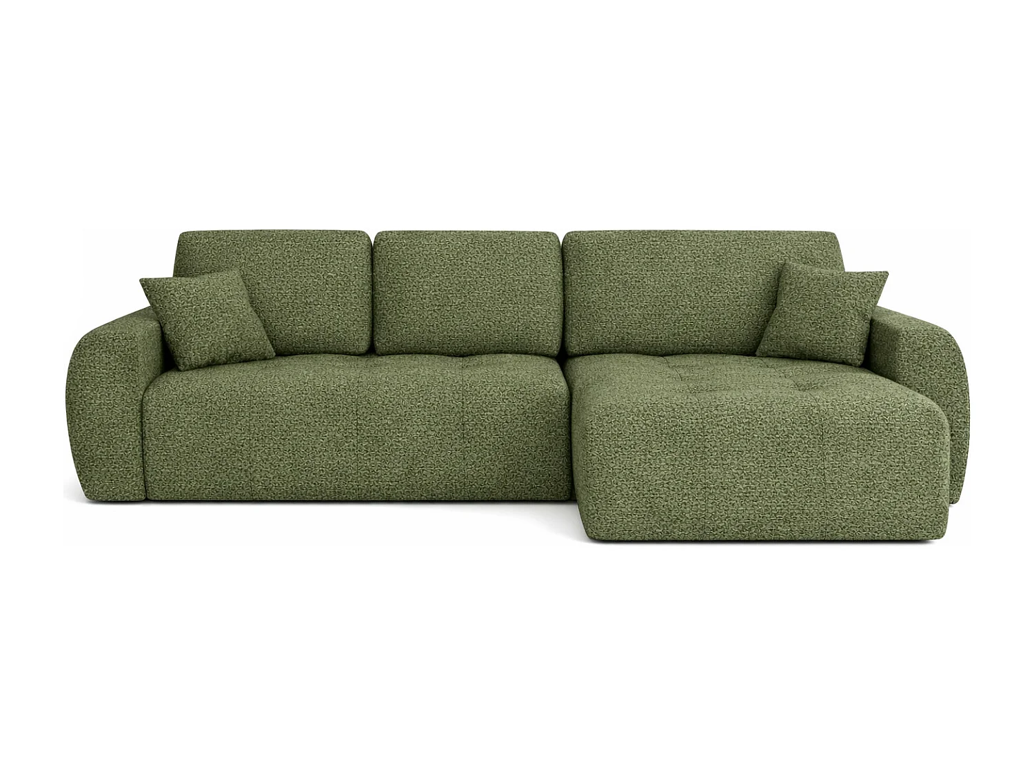 Divano angolare con funzione letto e contenitore a forma di L Ivo L, tessuto chenille Artico, Moss, Destra