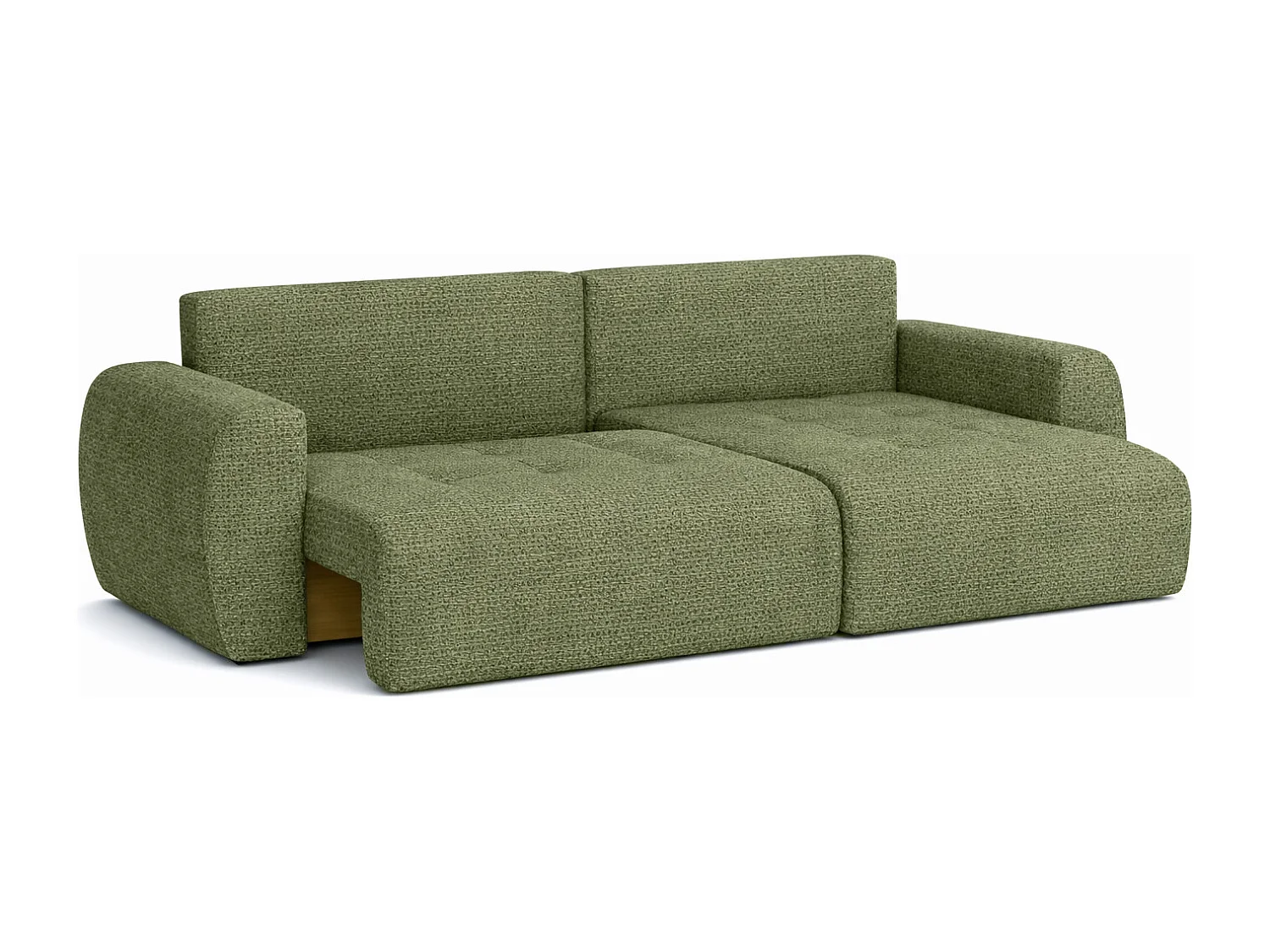 Divano angolare con funzione letto e contenitore a forma di L Ivo L, tessuto chenille Artico, Moss, Destra