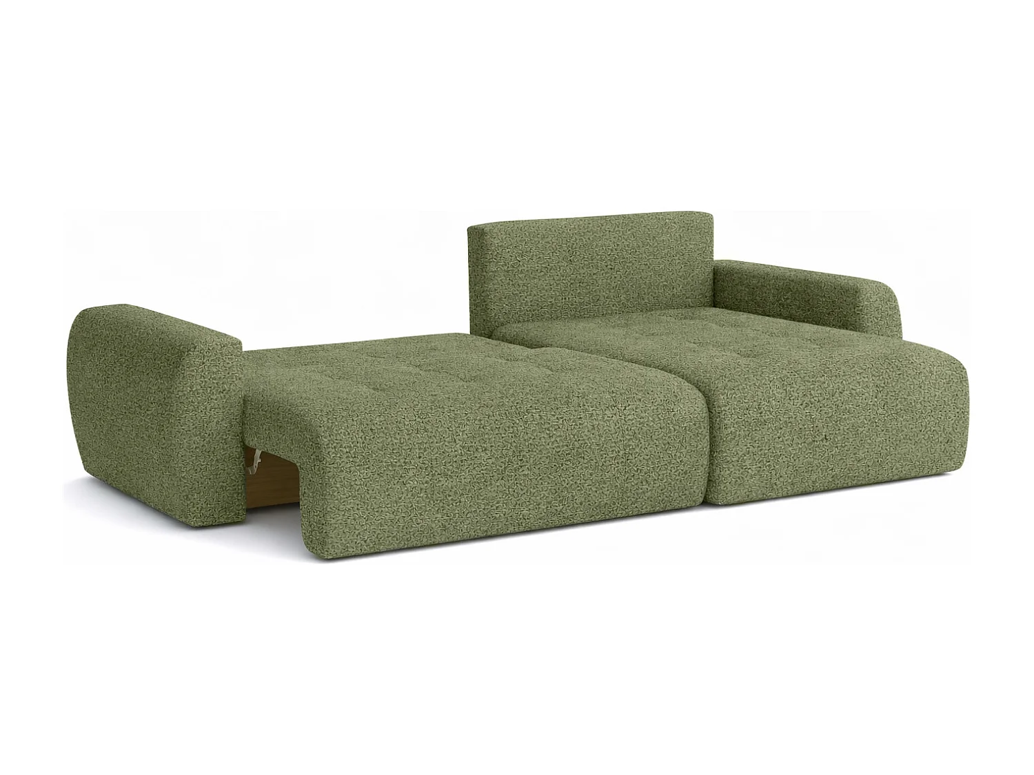 Divano angolare con funzione letto e contenitore a forma di L Ivo L, tessuto chenille Artico, Moss, Destra