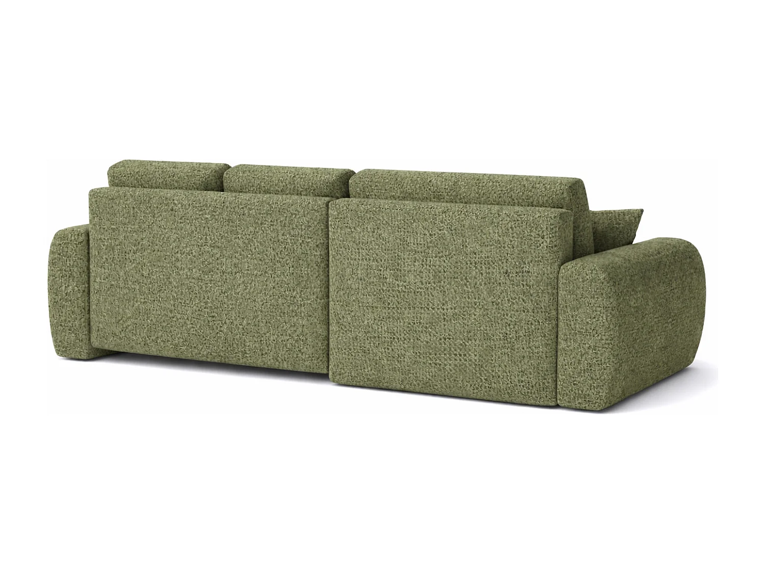Divano angolare con funzione letto e contenitore a forma di L Ivo L, tessuto chenille Artico, Moss, Destra