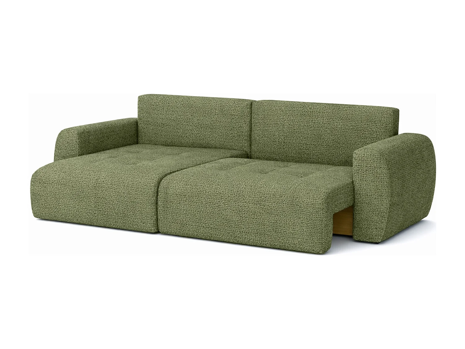 Divano angolare con funzione letto e contenitore a forma di L Ivo L, tessuto chenille Artico, Moss, Sinistra