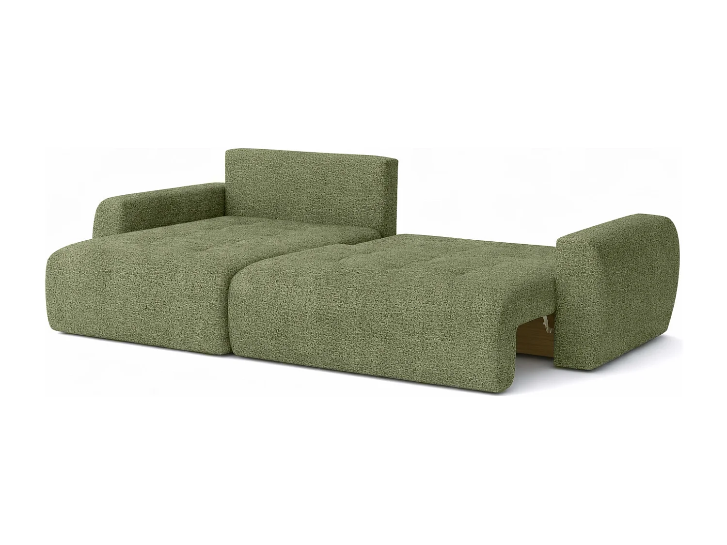 Divano angolare con funzione letto e contenitore a forma di L Ivo L, tessuto chenille Artico, Moss, Sinistra