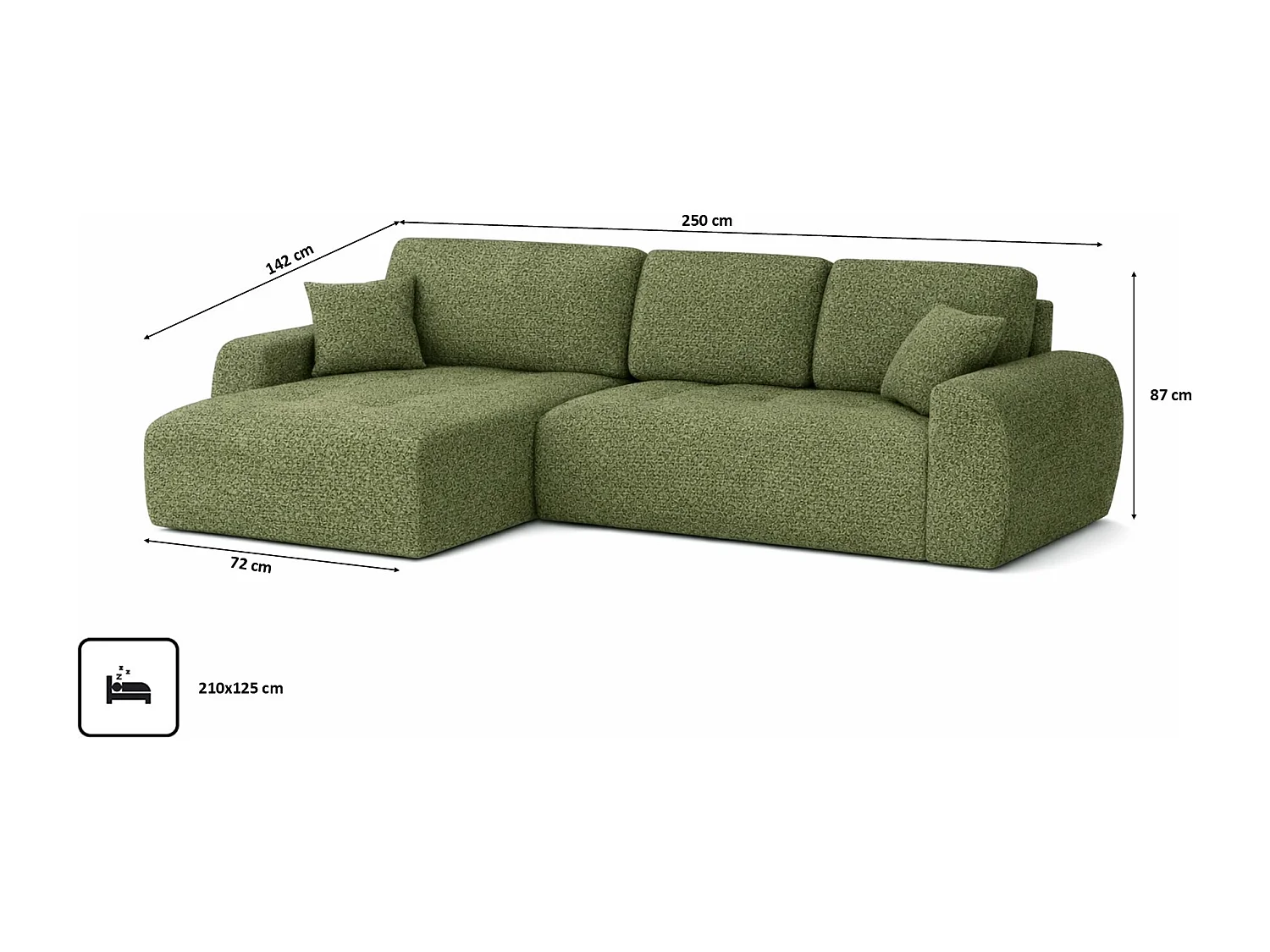 Divano angolare con funzione letto e contenitore a forma di L Ivo L, tessuto chenille Artico, Moss, Sinistra