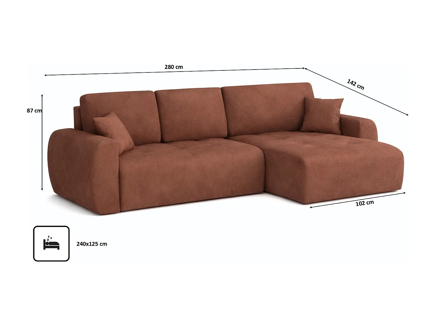 Hoekslaapbank met slaapfunctie en opbergruimte, L-vorm, Ivo XL, veloursstof Salvador, Donkerbruin, Rechts