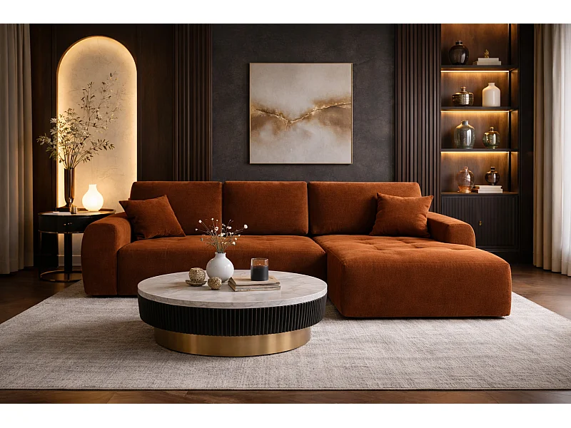 Ecksofa mit Schlaffunktion und Bettkasten L-Form Ivo XL, Veloursstoff Salvador, Dunkelbraun, Rechts