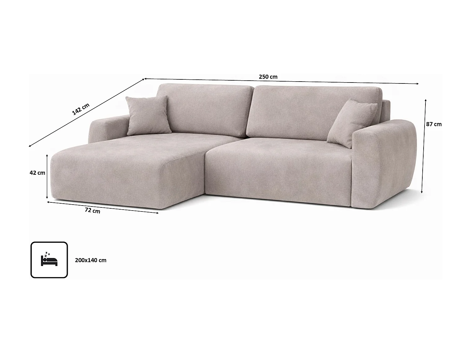 Canapé d'angle convertible avec coffre de rangement Ariel L, velours, tissu Salvador, gris, côté gauche