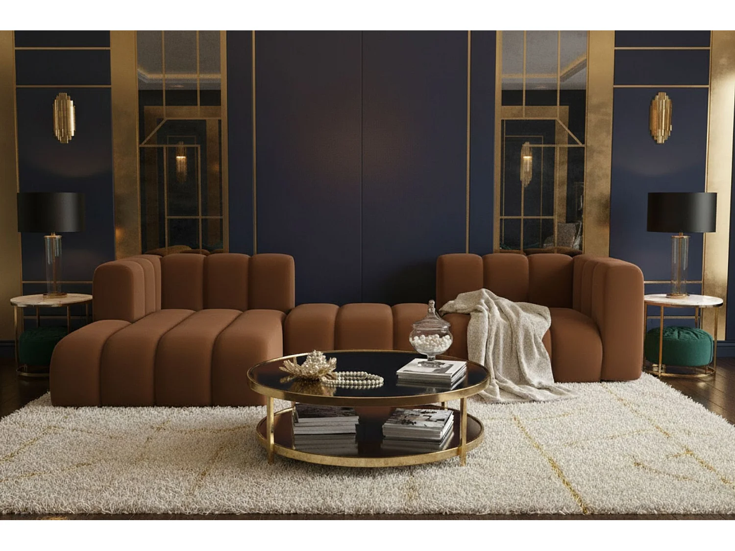 Hoekbank L-Vorm Grand L 319 cm, Veloursstof Salvador, Donkerbruin, Links