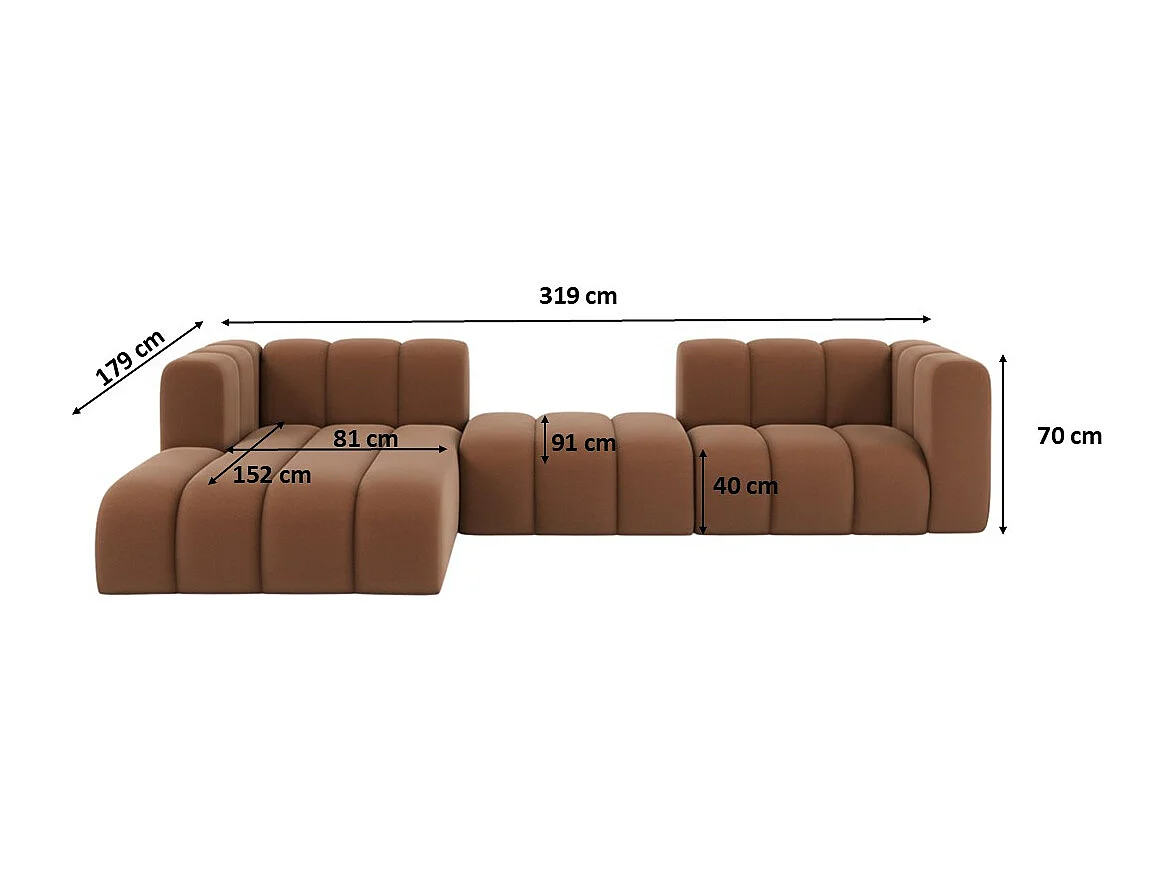 Hoekbank L-Vorm Grand L 319 cm, Veloursstof Salvador, Donkerbruin, Links