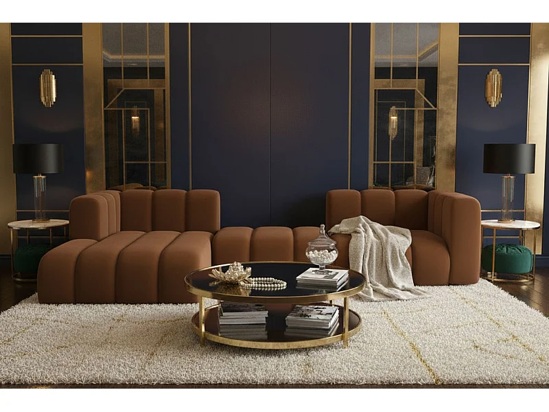 Divano Angolare a L Grand L 319 cm, Tessuto in Velluto Salvador, Marrone Scuro, Sinistra