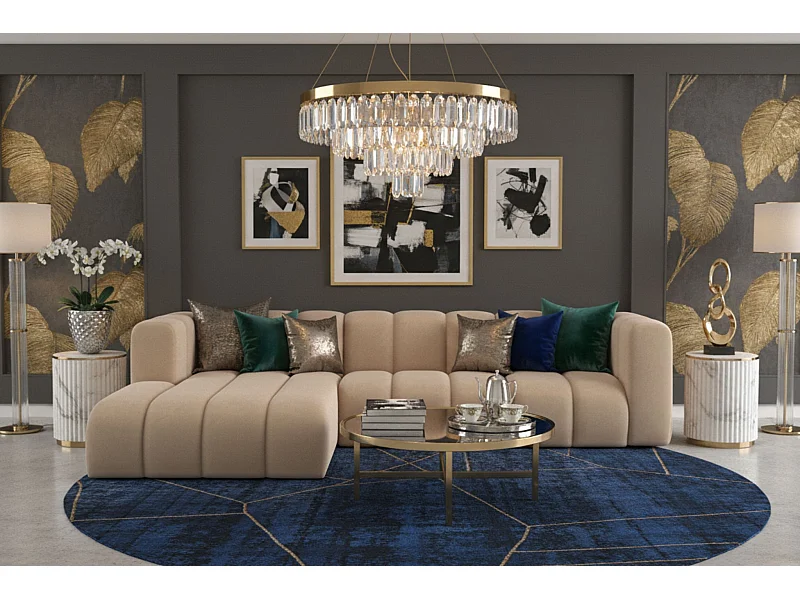 Canapé D’Angle En L Grand L 287 cm, Velours Salvador, Beige, Gauche