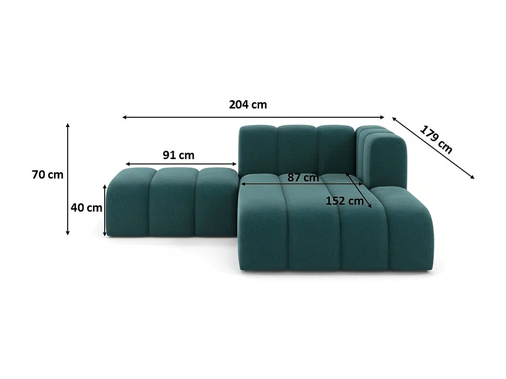 Chaiselongue mit Hocker Grand, Veloursstoff Salvador, Azurblau, Rechts