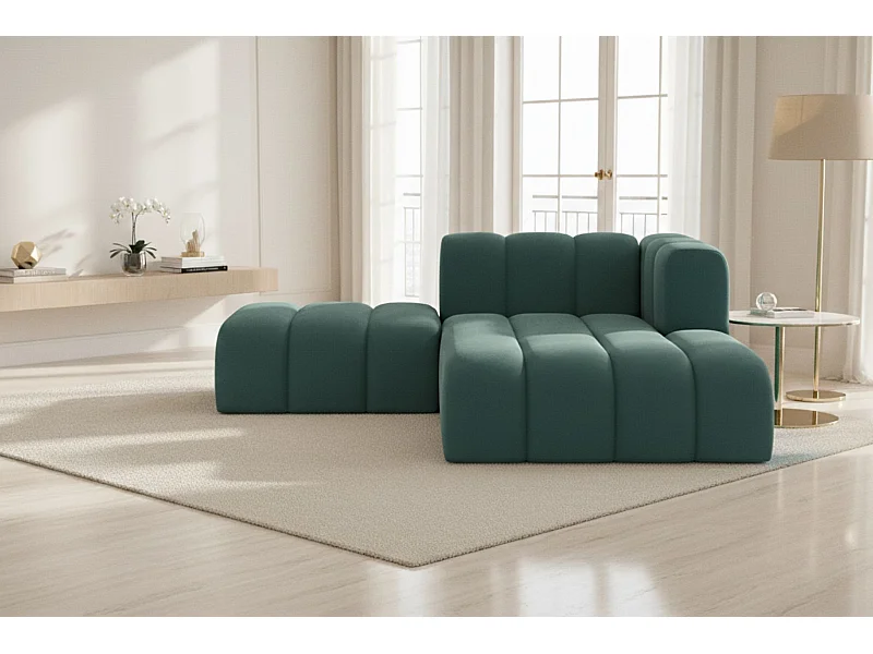 Méridienne Avec Pouf Grand, Velours Salvador, Bleu Azur, Droite