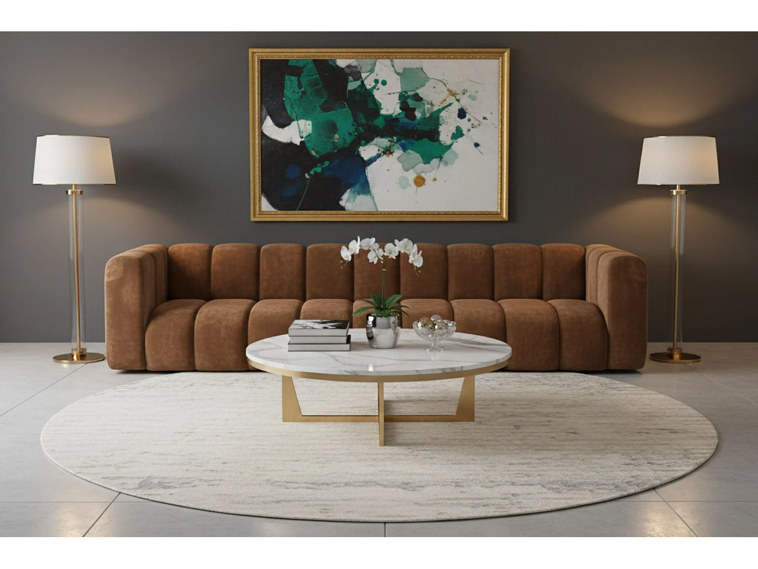 Bank, Vijfzitsbank Grand, Veloursstof Salvador, Donkerbruin