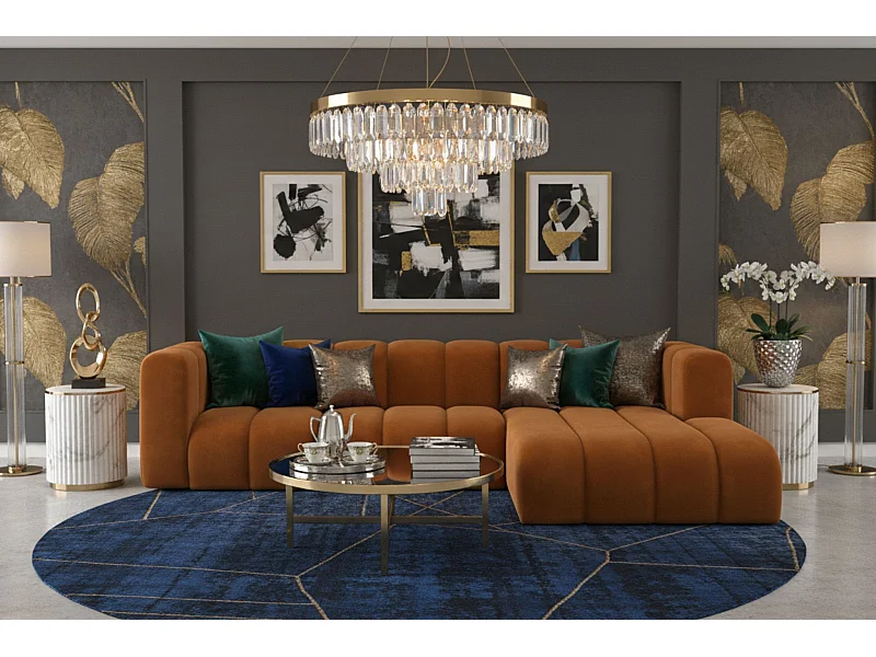 Canapé D’Angle En L Grand L 287 cm, Velours Salvador, Marron, Droite