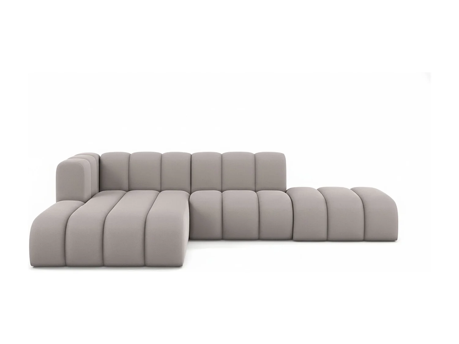 Divano angolare a L con pouf, Grand Mini, tessuto Salvador, grigio, sinistro