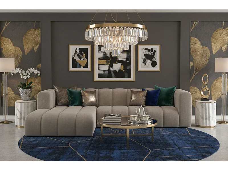 Ecksofa L-Form Grand L 287 cm, Veloursstoff Salvador, Grau, Links