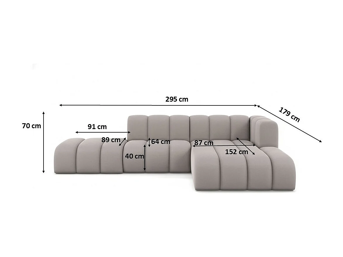 Divano angolare a L con pouf, Grand Mini, tessuto Salvador, grigio, a destra