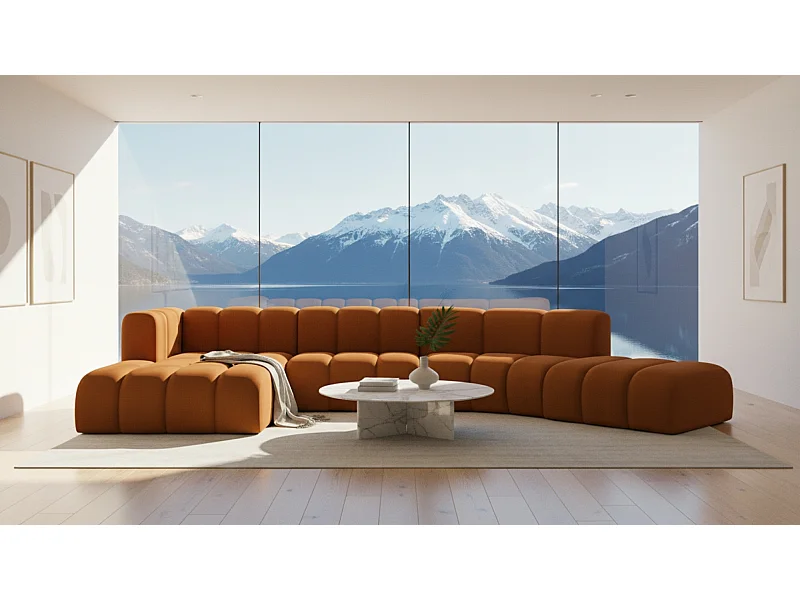 Divano angolare a L GRAND Round, tessuto Salvador, marrone, sinistro