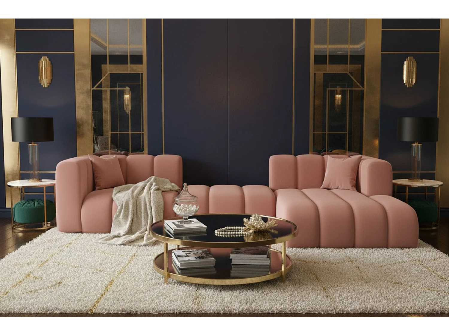 Hoekbank L-Vorm Grand L 319 cm, Veloursstof Salvador, Roze, Rechts