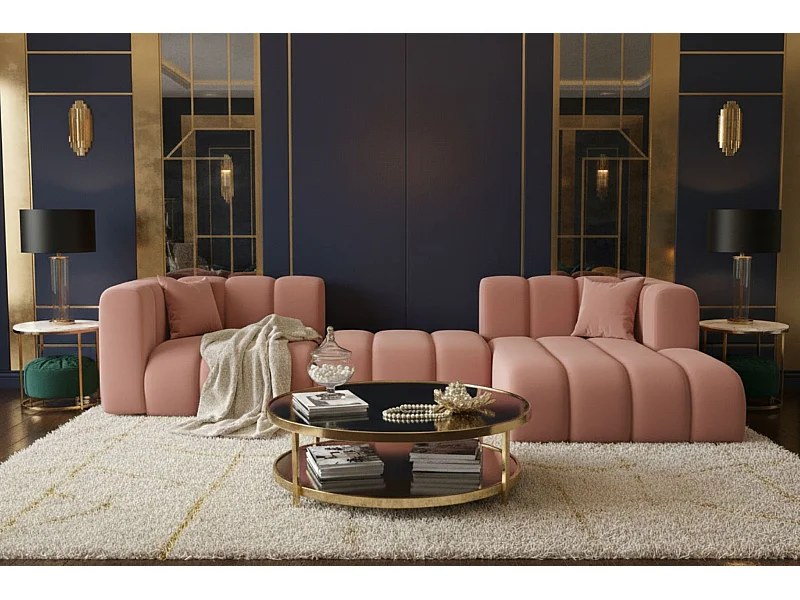 Divano Angolare a L Grand L 319 cm, Tessuto in Velluto Salvador, Rosa, Destra