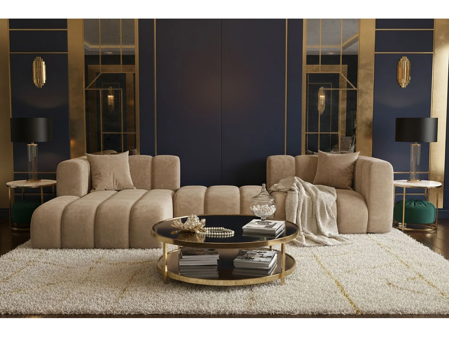 Hoekbank L-Vorm Grand L 319 cm, Veloursstof Salvador, Beige, Links