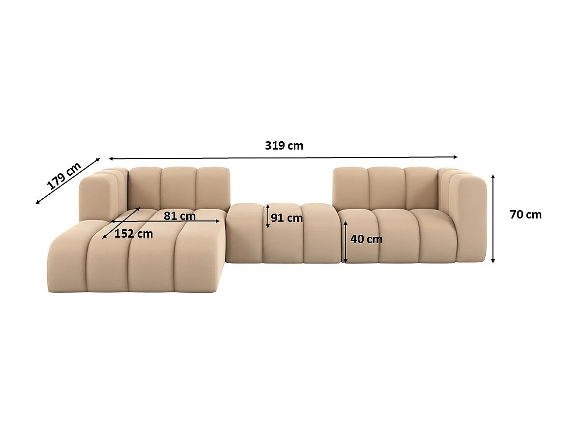 Hoekbank L-Vorm Grand L 319 cm, Veloursstof Salvador, Beige, Links