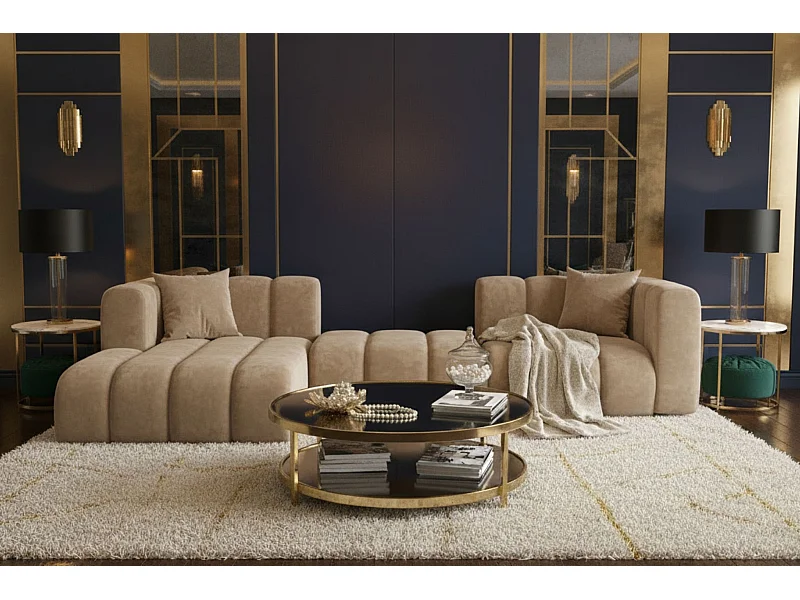 Ecksofa L-Form Grand L 319 cm, Veloursstoff Salvador, Beige, Links