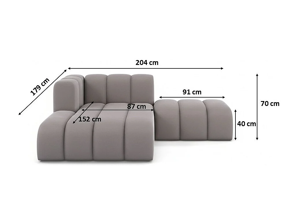 Chaiselongue mit Hocker Grand, Veloursstoff Salvador, Grau, Links