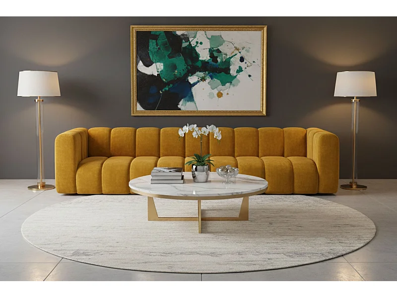 Couch, Fünfsitzer-Sofa Grand, Veloursstoff Salvador, Gelb