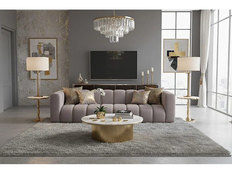 Couch, Viersitzer-Sofa Grand, Veloursstoff Salvador, Grau