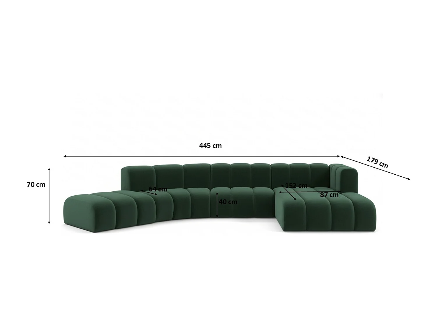 L-vormige hoekbank GRAND Round, stof Salvador, groen, rechts