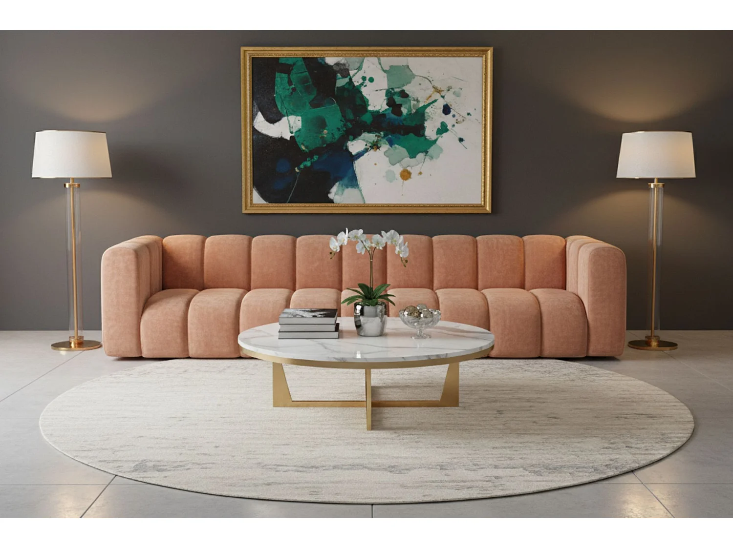 Bank, Vijfzitsbank Grand, Veloursstof Salvador, Roze