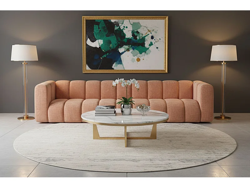 Divano, Divano a 5 posti Grand, Tessuto in Velluto Salvador, Rosa