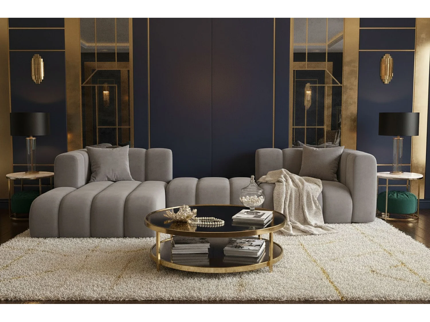 Hoekbank L-Vorm Grand L 319 cm, Veloursstof Salvador, Grijs, Links