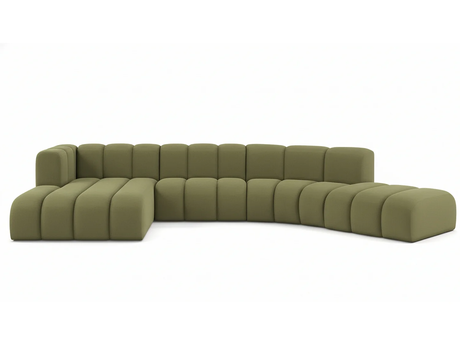 L-vormige hoekbank GRAND Round, stof Salvador, Olijfgroen, Links