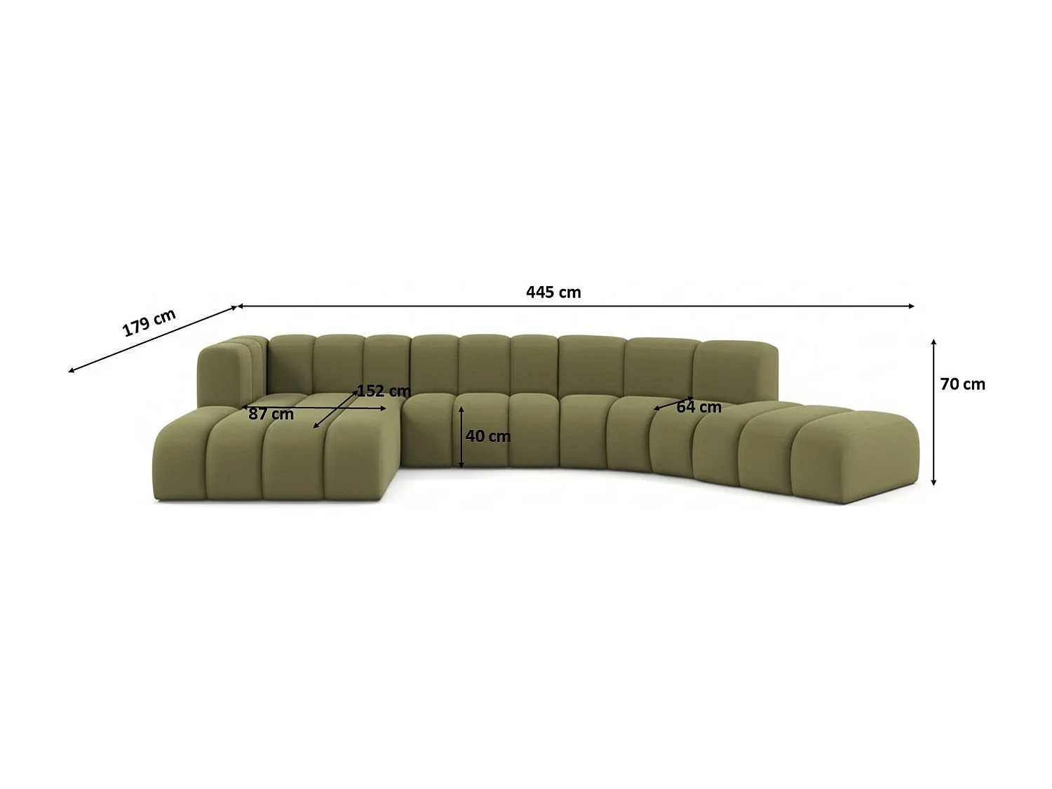 L-vormige hoekbank GRAND Round, stof Salvador, Olijfgroen, Links