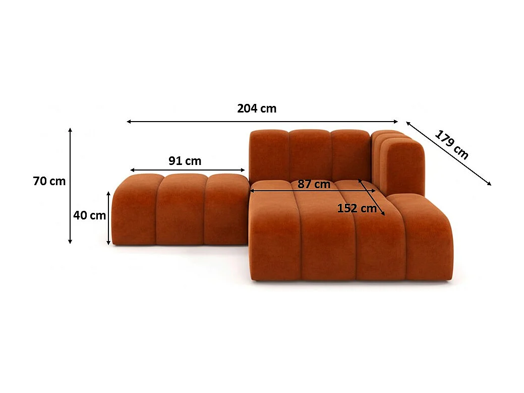 Chaiselongue mit Hocker Grand, Veloursstoff Salvador, Braun, Rechts