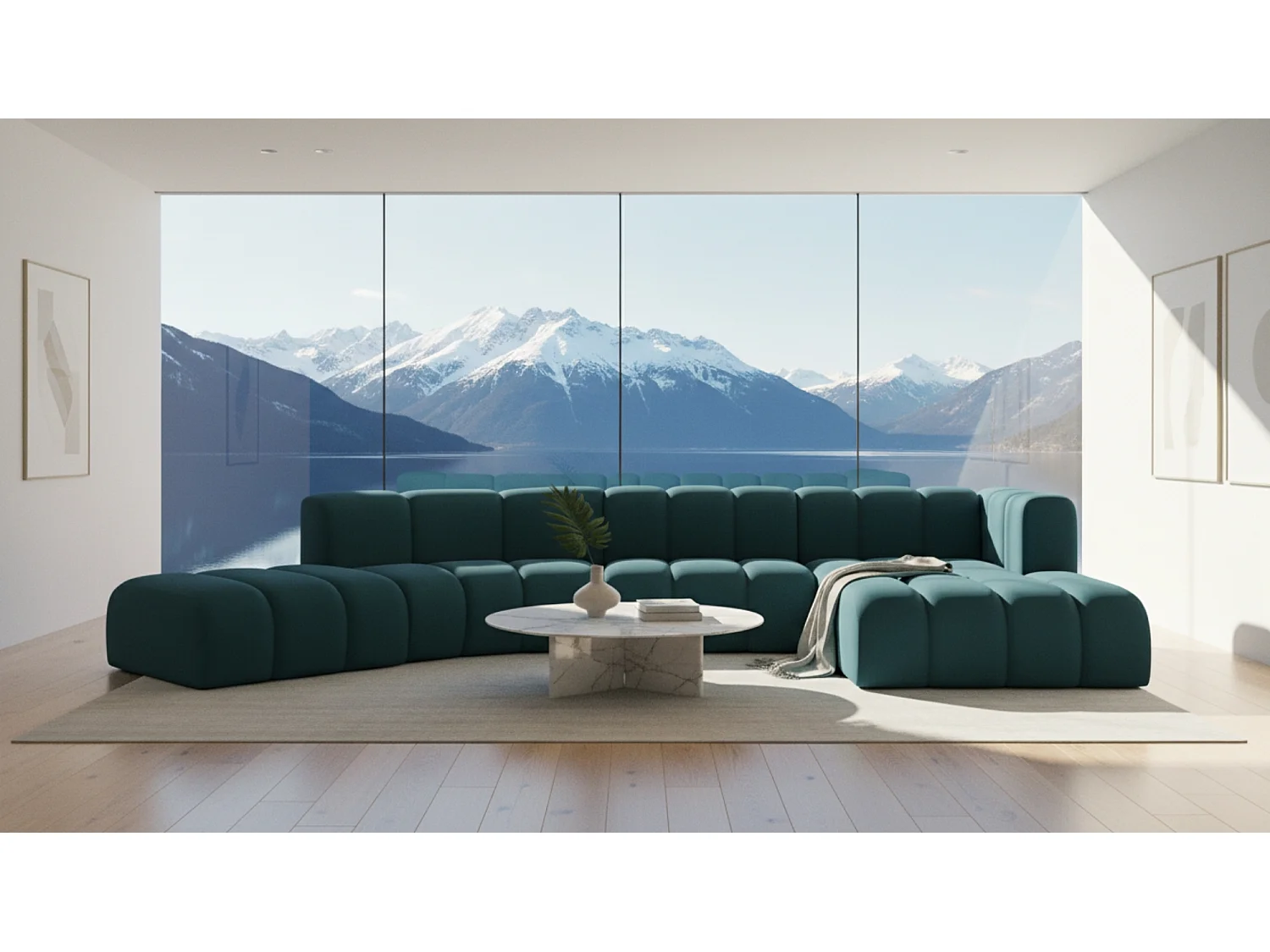 L-vormige hoekbank GRAND Round, stof Salvador, azuurblauw, rechts