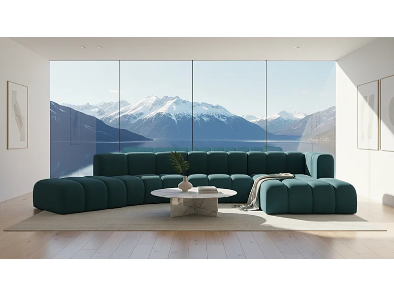 Divano angolare a L GRAND Round, tessuto Salvador, azzurro, destra