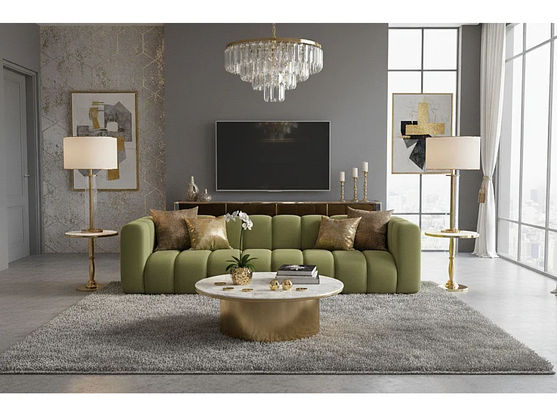 Bank, Vierzitsbank Grand, Veloursstof Salvador, Olijfgroen