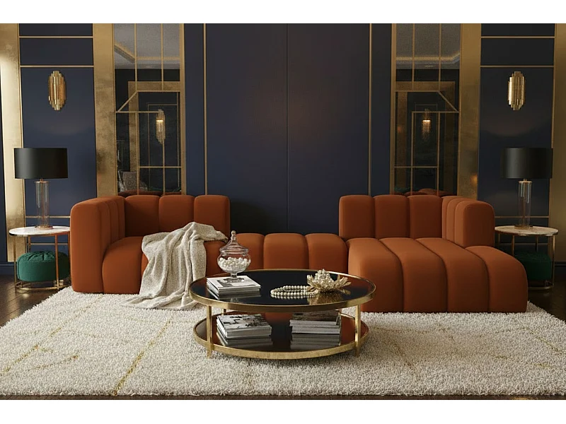 Divano Angolare a L Grand L 319 cm, Tessuto in Velluto Salvador, Marrone, Destra