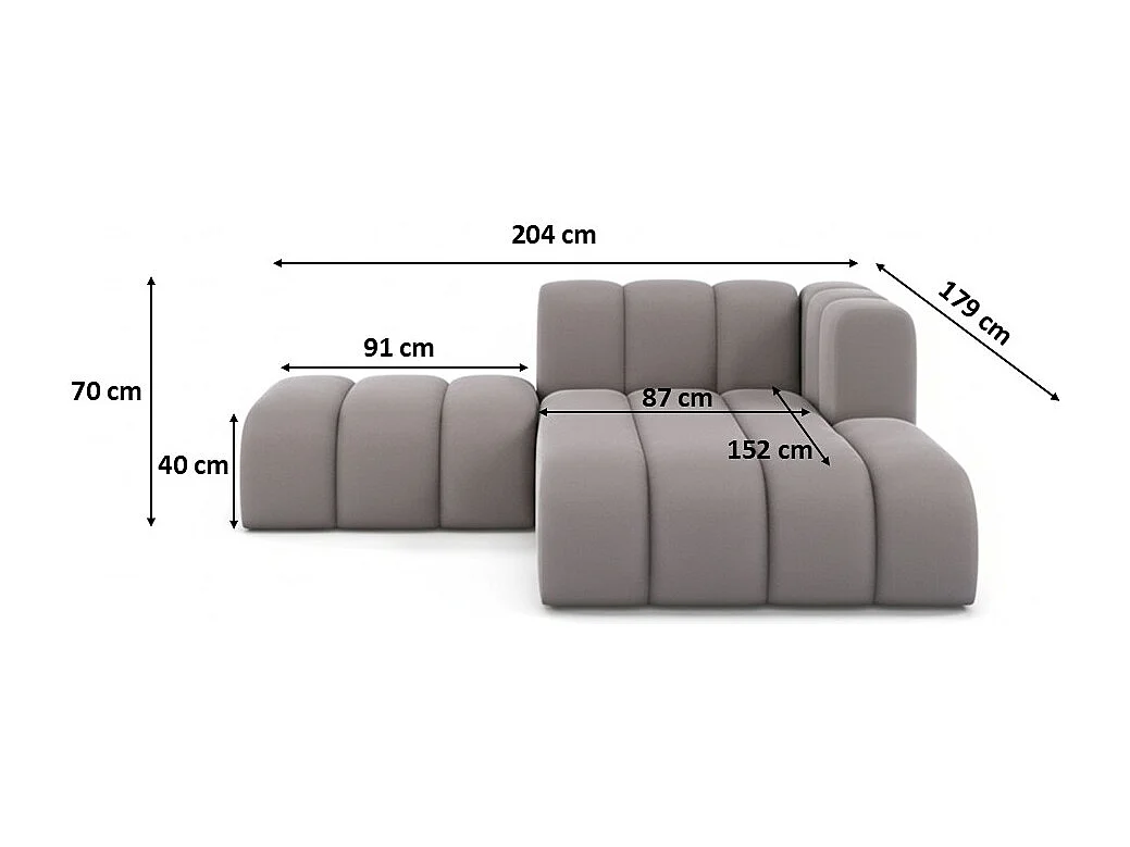 Chaiselongue mit Hocker Grand, Veloursstoff Salvador, Grau, Rechts