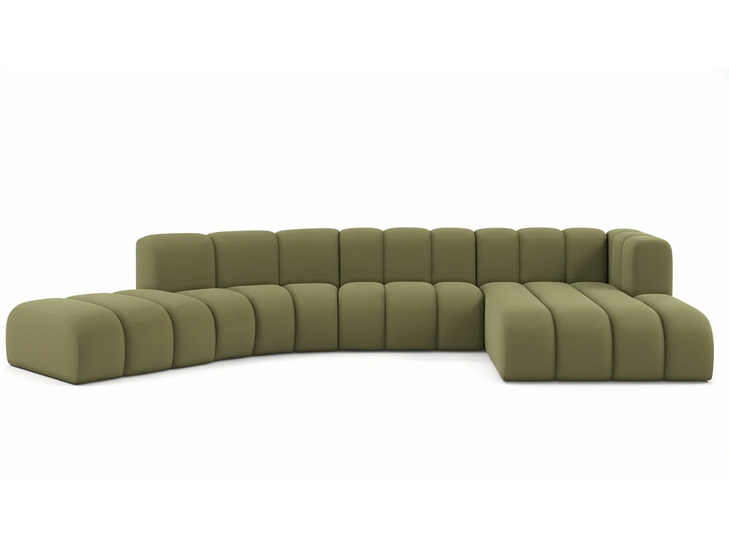 L-vormige hoekbank GRAND Round, stof Salvador, Olijf, rechts