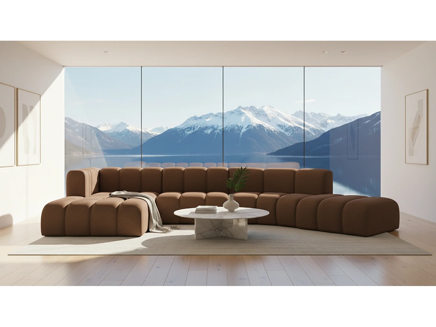 L-vormige hoekbank GRAND Round, stof Salvador, donkerbruin, links