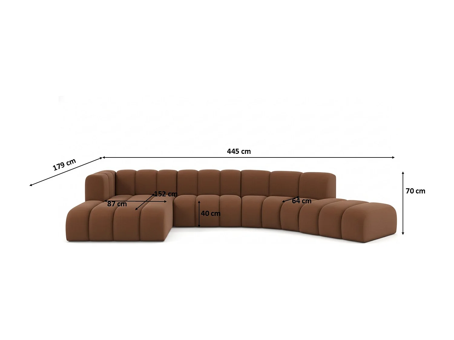 L-vormige hoekbank GRAND Round, stof Salvador, donkerbruin, links