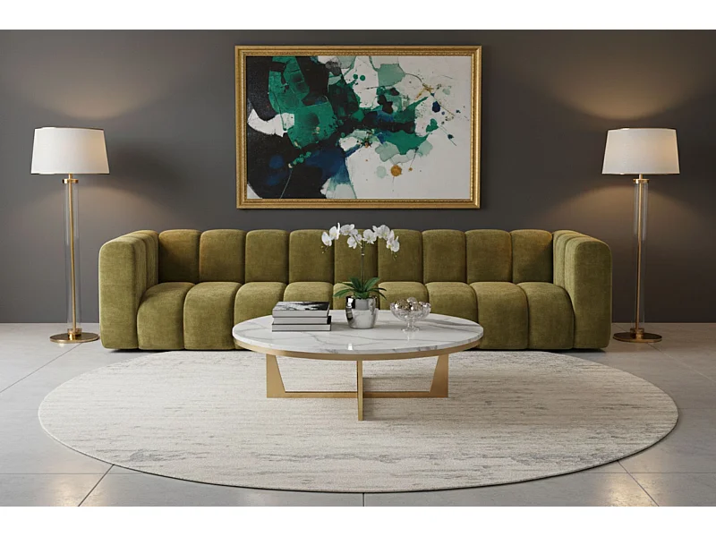 Bank, Vijfzitsbank Grand, Veloursstof Salvador, Olijfgroen