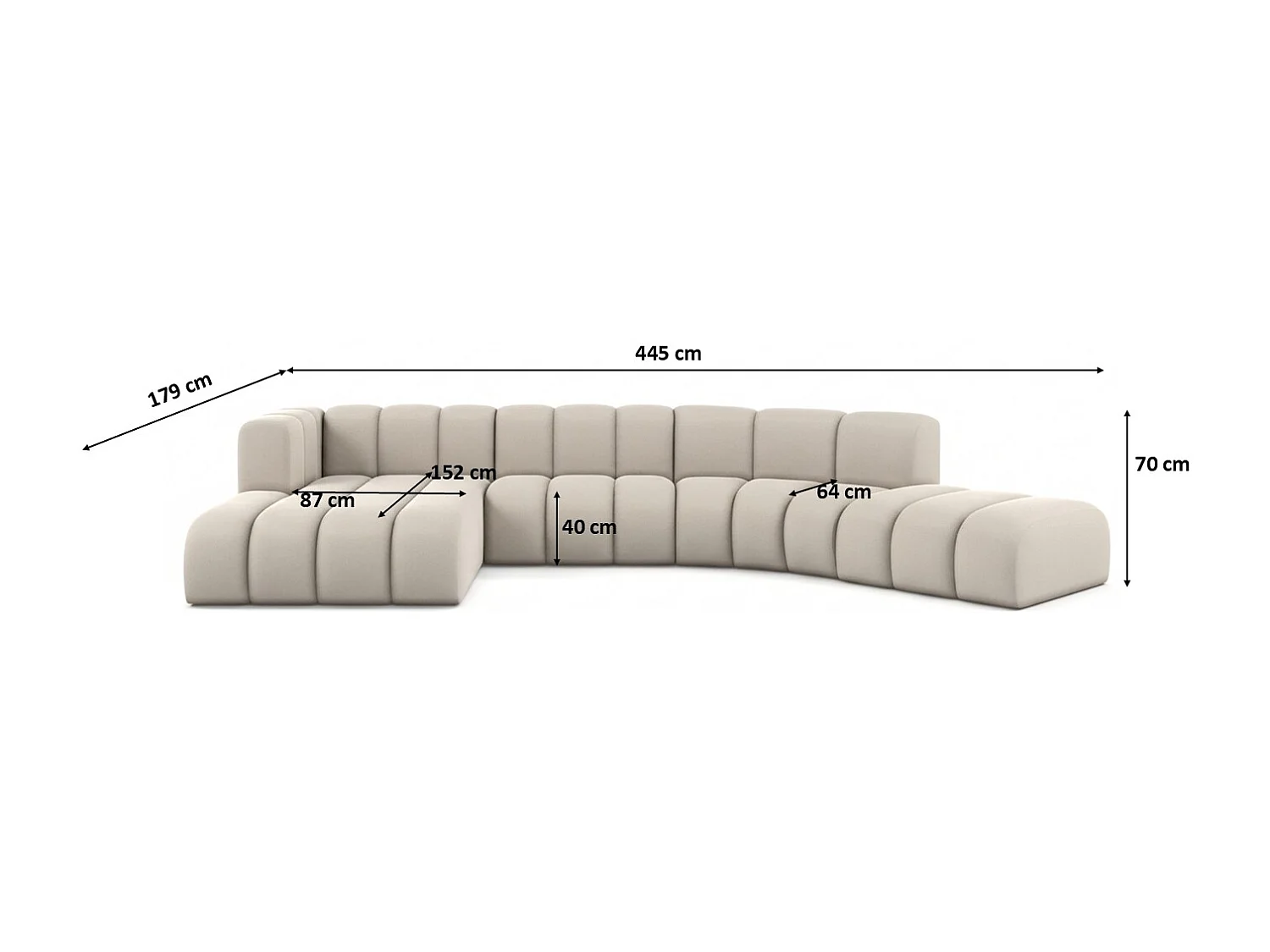 L-vormige hoekbank GRAND Round, stof Salvador, beige, links