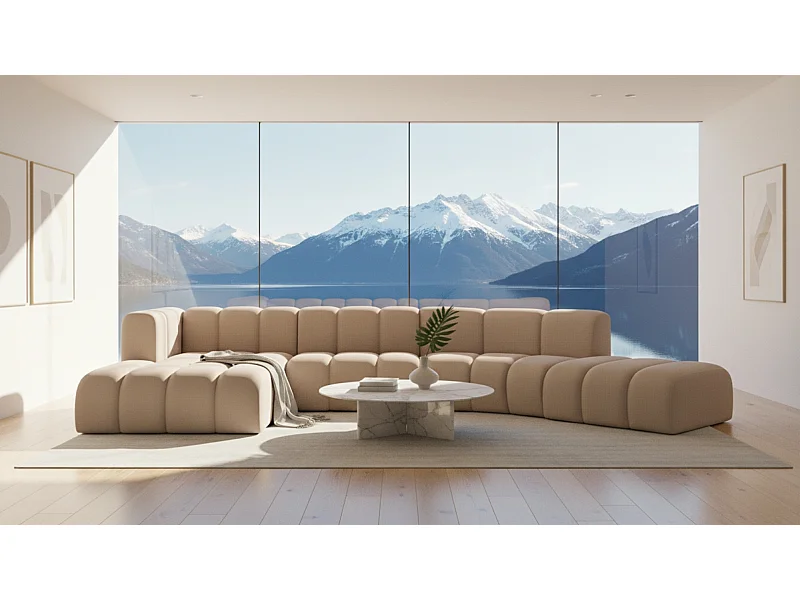 L-vormige hoekbank GRAND Round, stof Salvador, beige, links