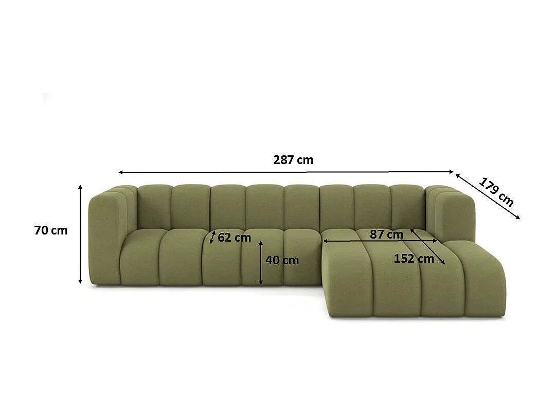 Hoekbank L-Vorm Grand L 287 cm, Veloursstof Salvador, Olijfgroen, Rechts